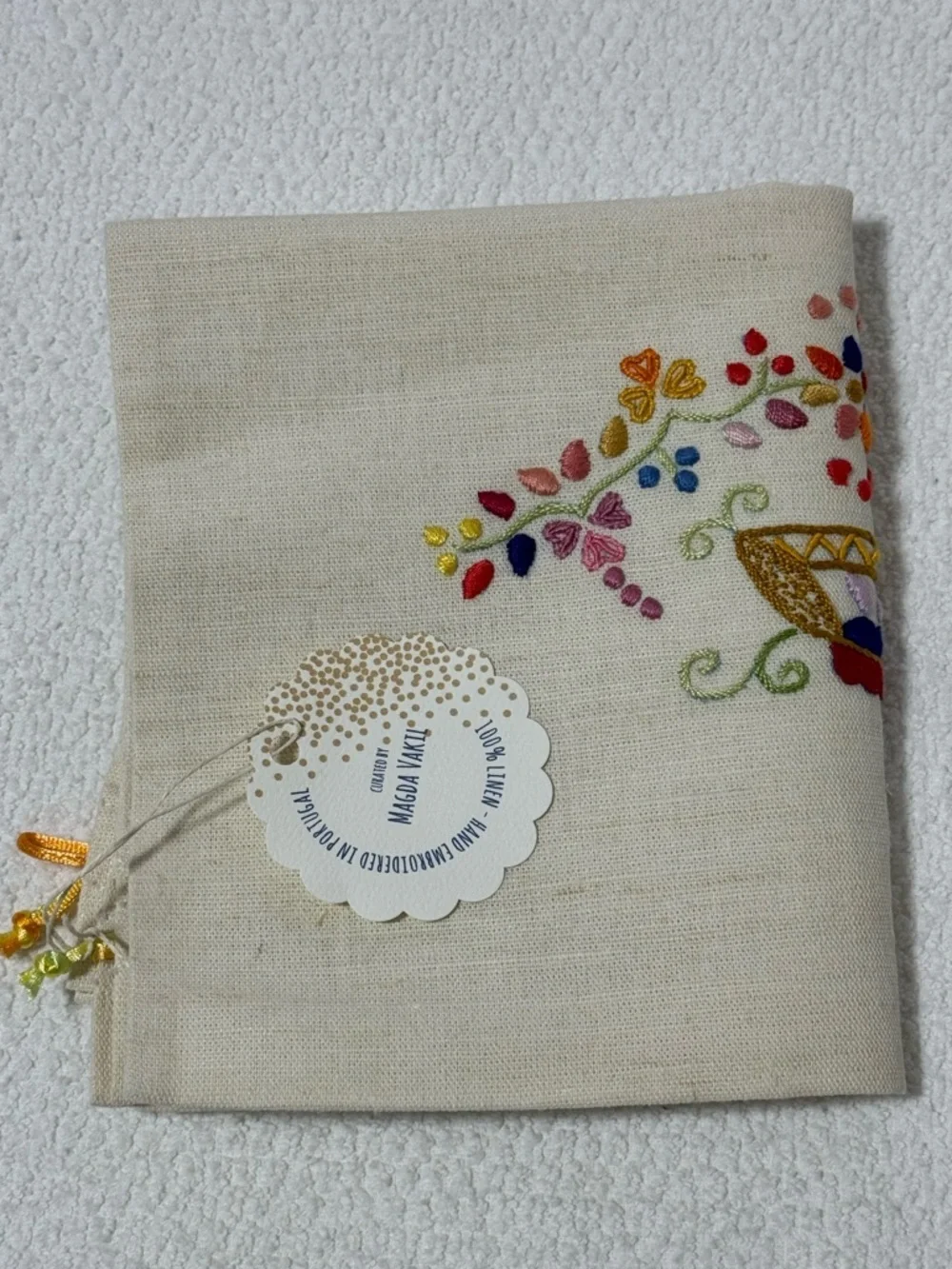 Magda Vakil Linen Drawstring Pouch Hand Embroidered Duster